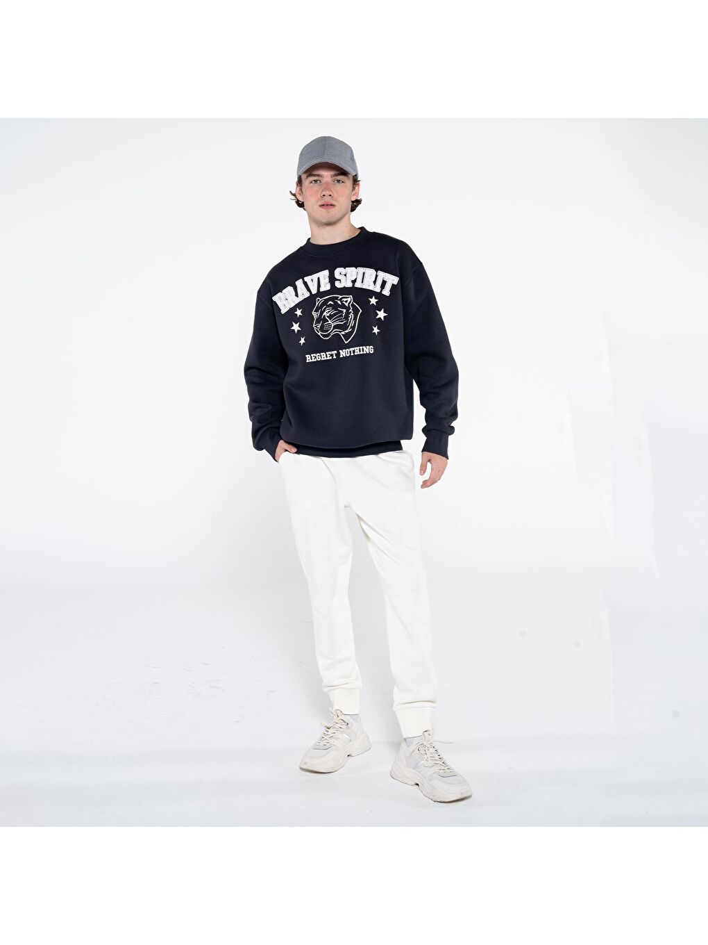 Troy Erkek Koyu Mavi Bisiklet Yaka Ekstra Oversize Sweatshirt-4