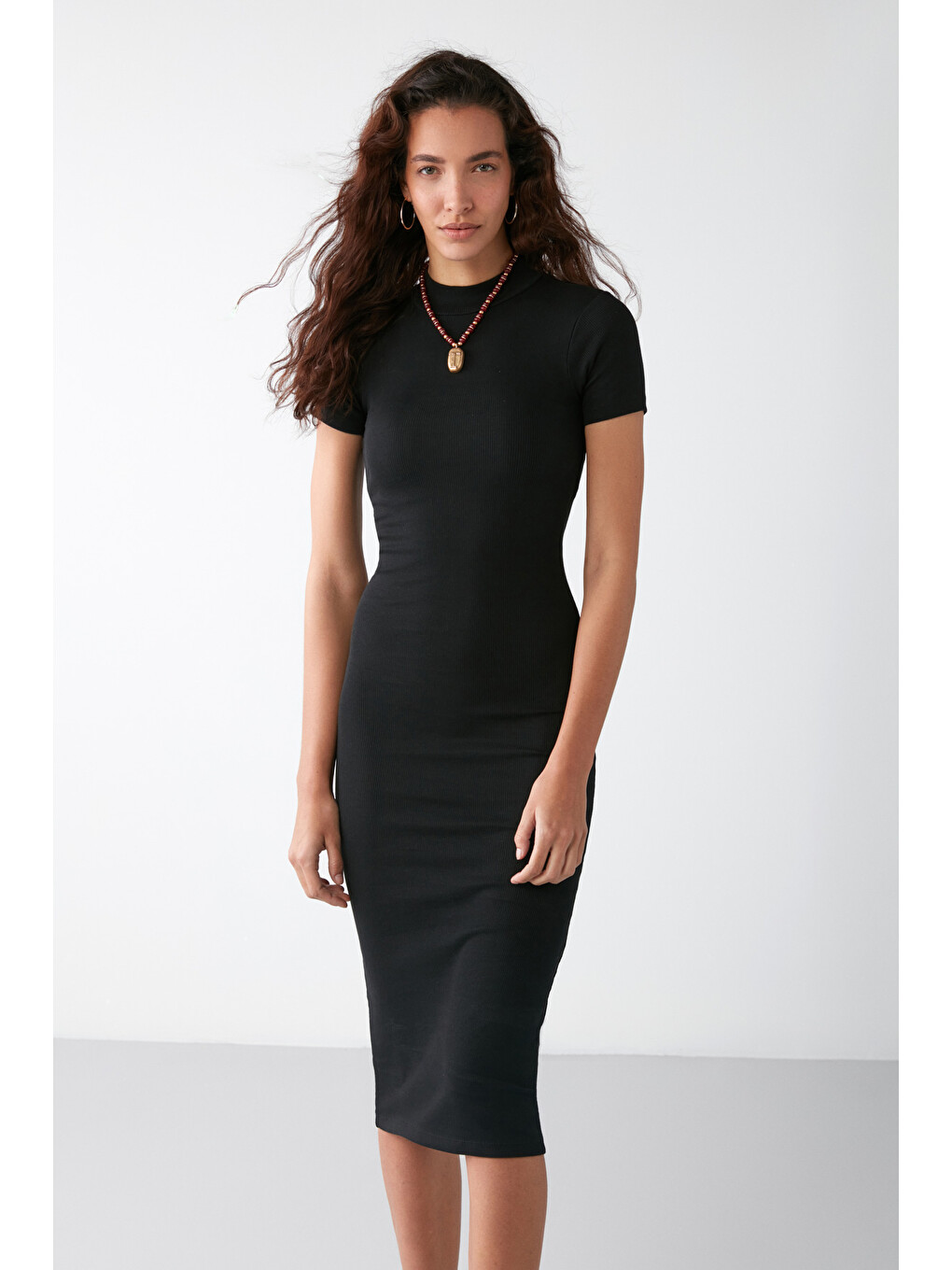 Layana Kadın Kapüşonlu Slim Fit Uzun Kollu Siyah Elbise-3