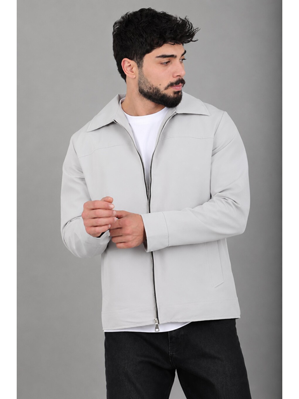 Gri Yakalı Fermuarlı Mevsimlik Mont Pldp 3033_60390-4