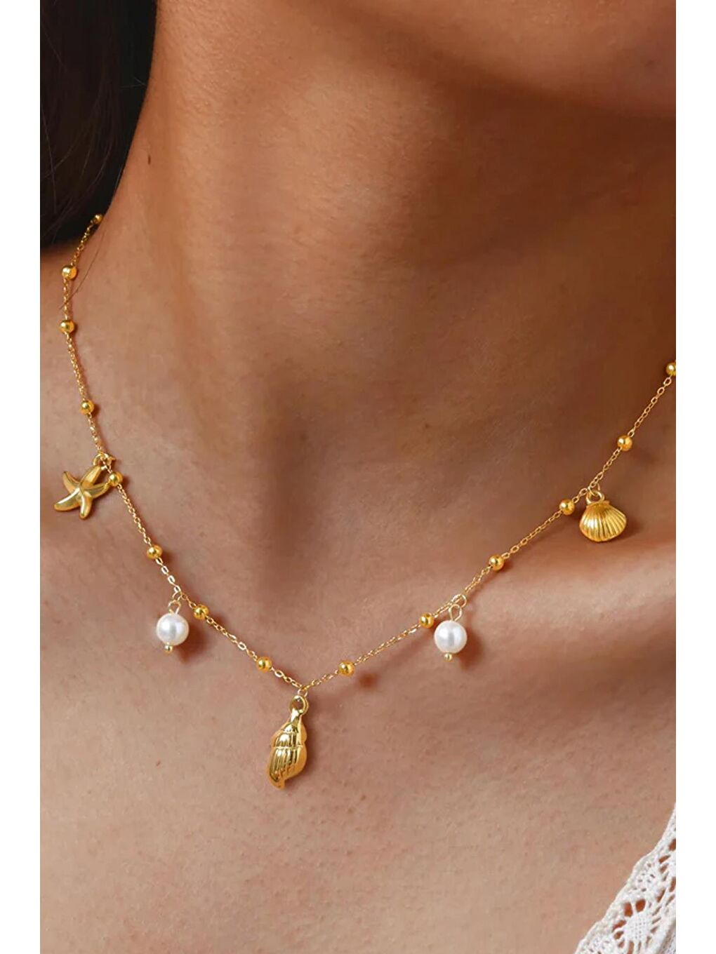 Sarı Deniz Charm Sallantılı Çelik Kolye-2