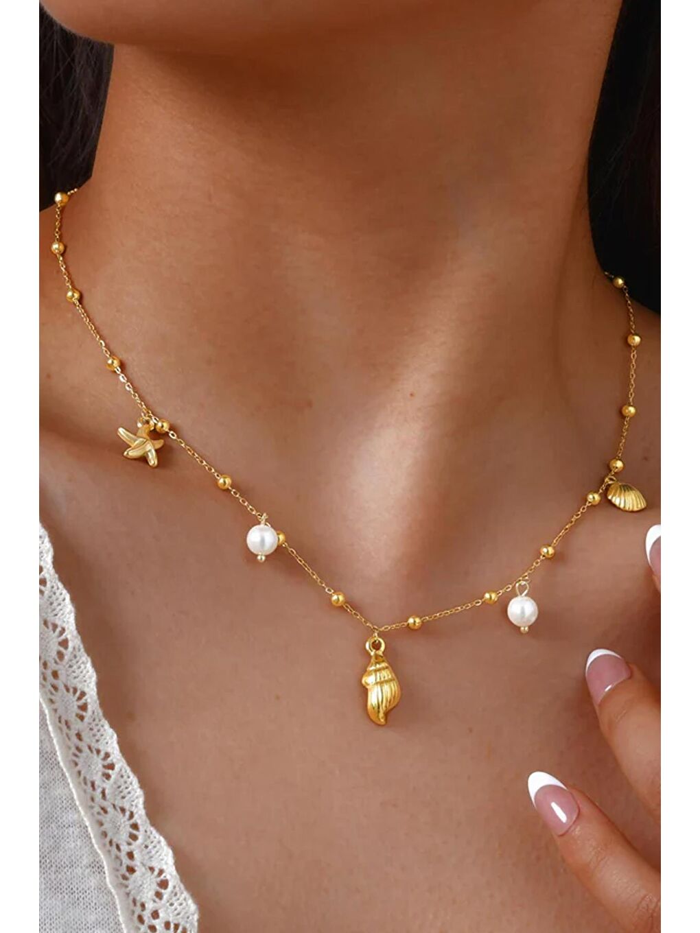 Sarı Deniz Charm Sallantılı Çelik Kolye-3