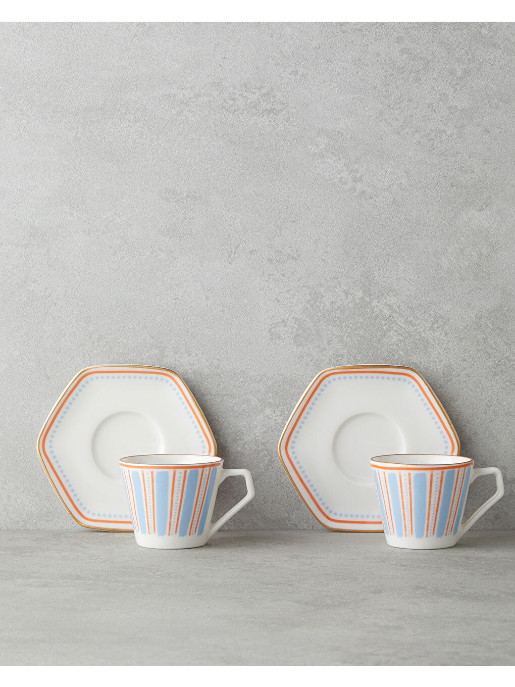 Traces Bone Porselen 4 Parça 2 Kişilik Kahve Fincan Takımı 80 ml Mavi-Turuncu-1
