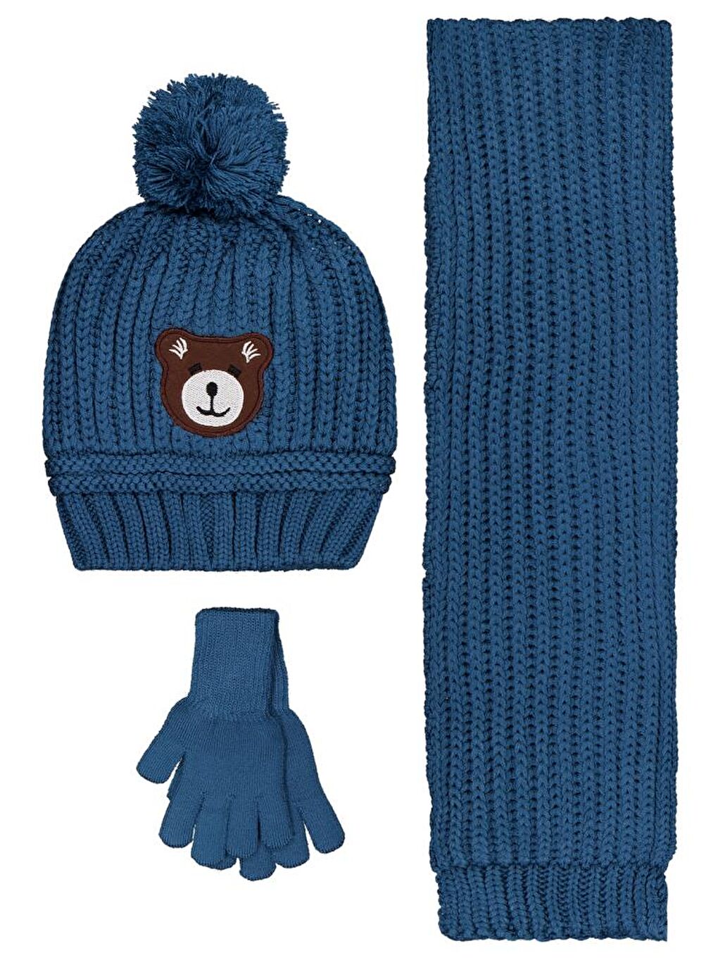 İndigo Boys 2-5 Yaş Atkı Bere Eldiven Set - Mavi Standart