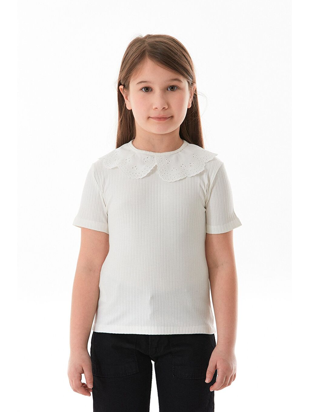 Ekru Bebe Yaka Fitilli Kız Çocuk Bluz