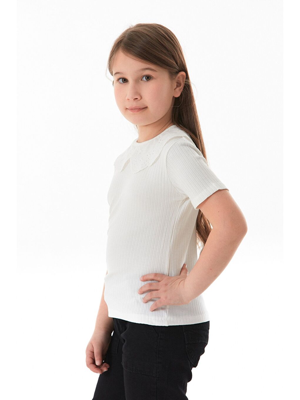 Ekru Bebe Yaka Fitilli Kız Çocuk Bluz-1