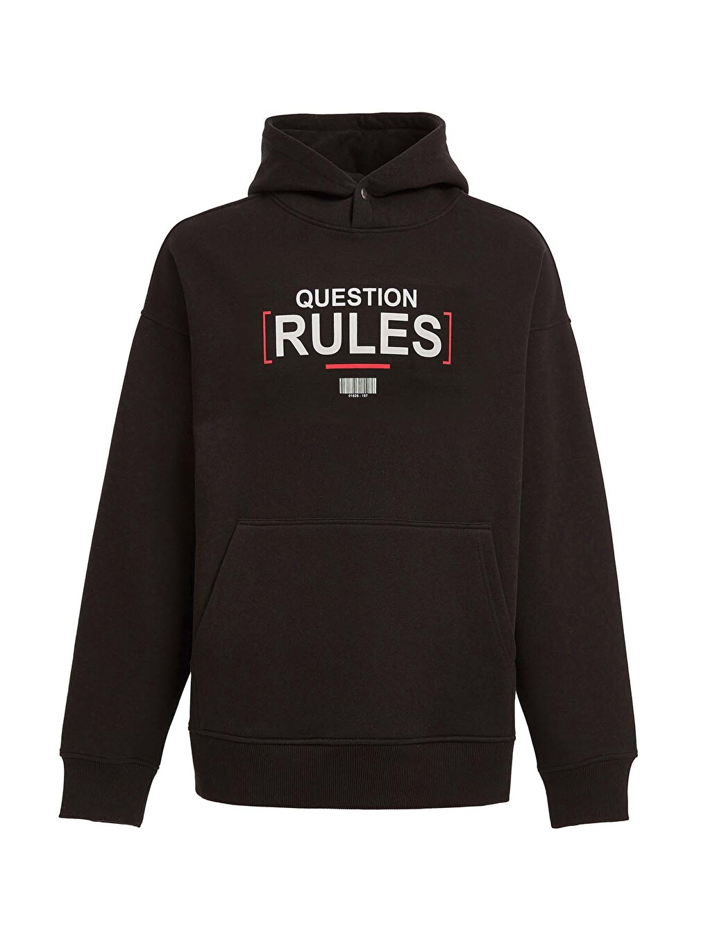 Mood Erkek İçi Polarlı Yazı Baskılı Yakası Çıtçıtlı Kapüşonlu Siyah Sweatshirt-6
