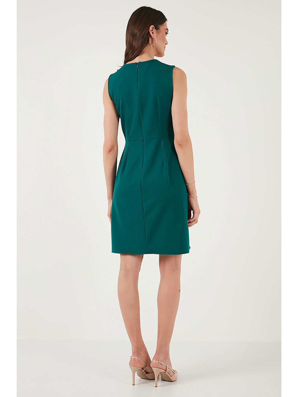 Yeşil Standart Fit Kemerli Bisiklet Yaka Mini Kadın Elbise 611El1964-6