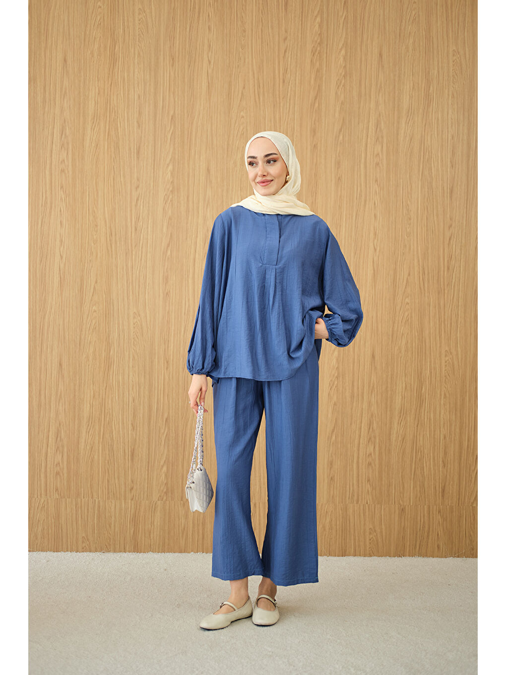 Kadın Gizli Fermuar Detaylı Takım Mavi