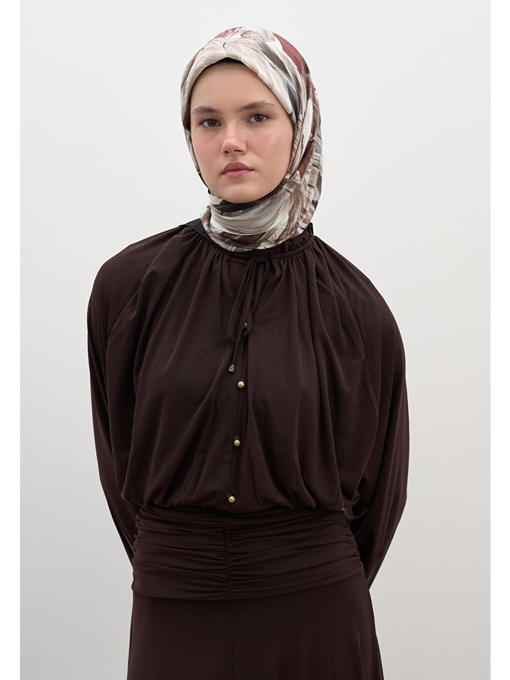 Vanılla Blossom Desen Pamuklu Viskon Eşarp Siyah-1