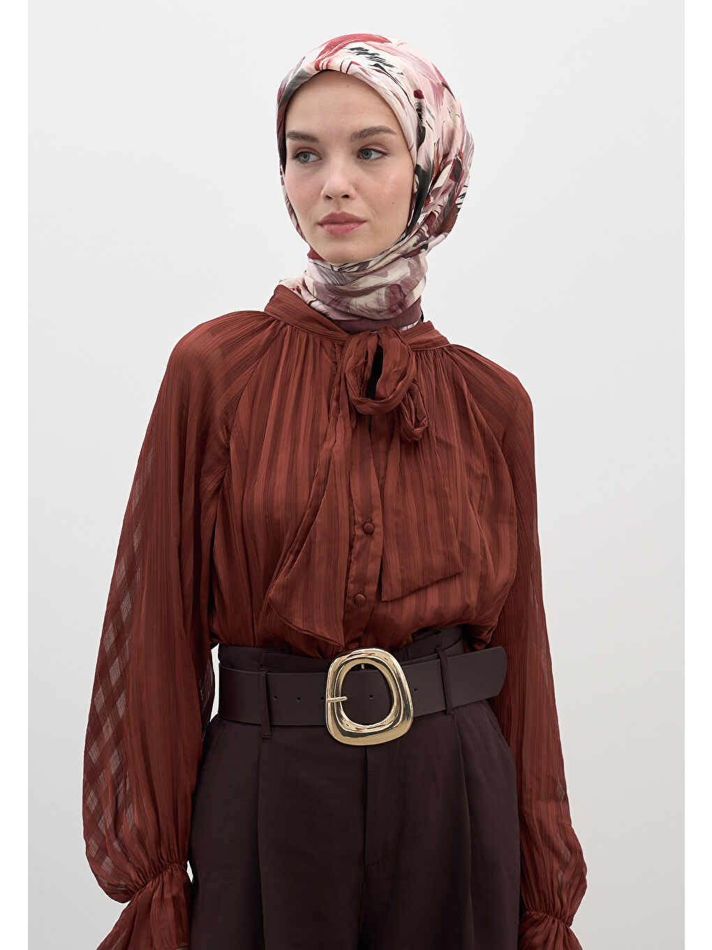 Vanılla Blossom Desen Pamuklu Viskon Eşarp Bordo