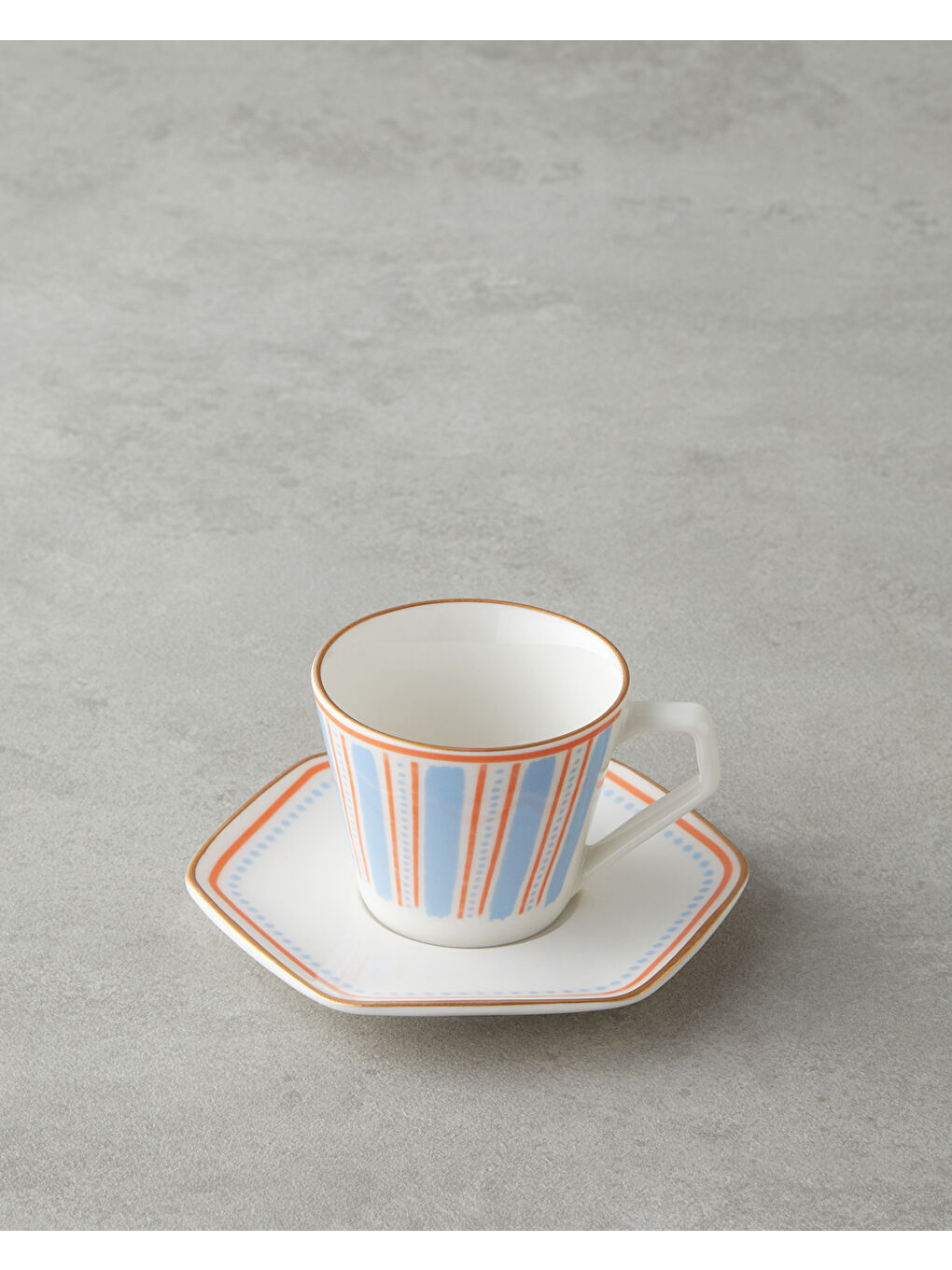 Traces Bone Porselen 4 Parça 2 Kişilik Kahve Fincan Takımı 80 ml Mavi-Turuncu-2