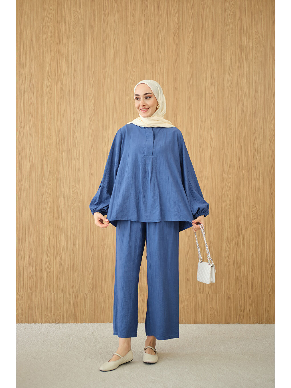 Kadın Gizli Fermuar Detaylı Takım Mavi-1