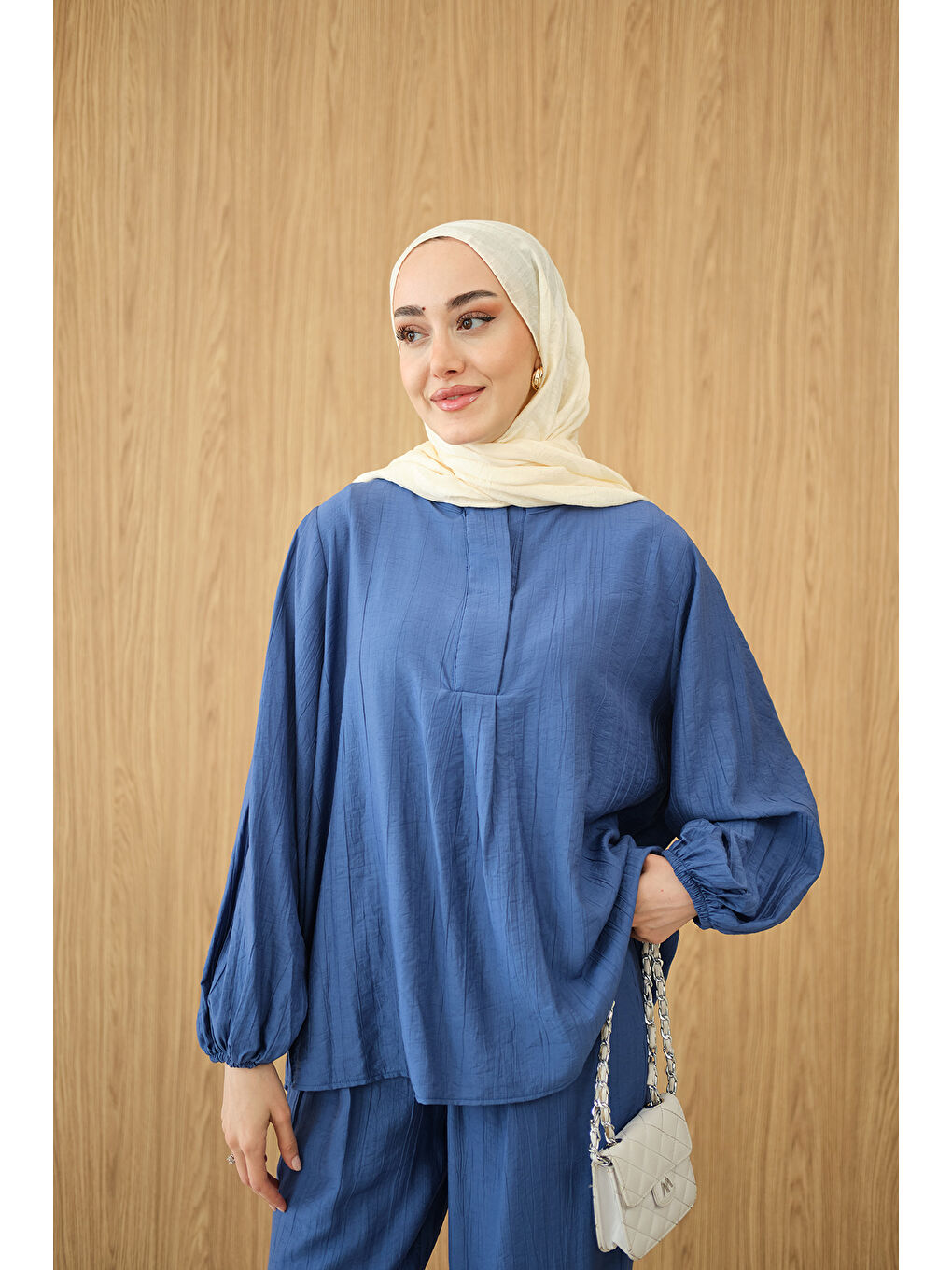 Kadın Gizli Fermuar Detaylı Takım Mavi-2