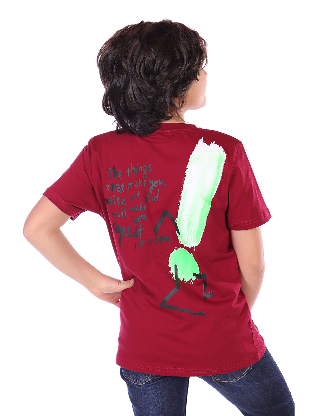 Bordo Erkek Çocuk Yazı Baskılı Tişört-1