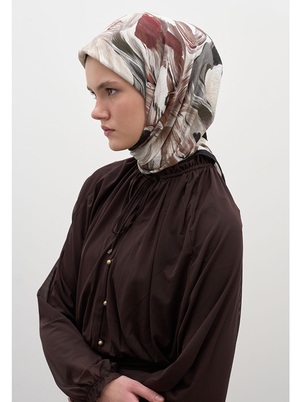 Vanılla Blossom Desen Pamuklu Viskon Eşarp Siyah-2