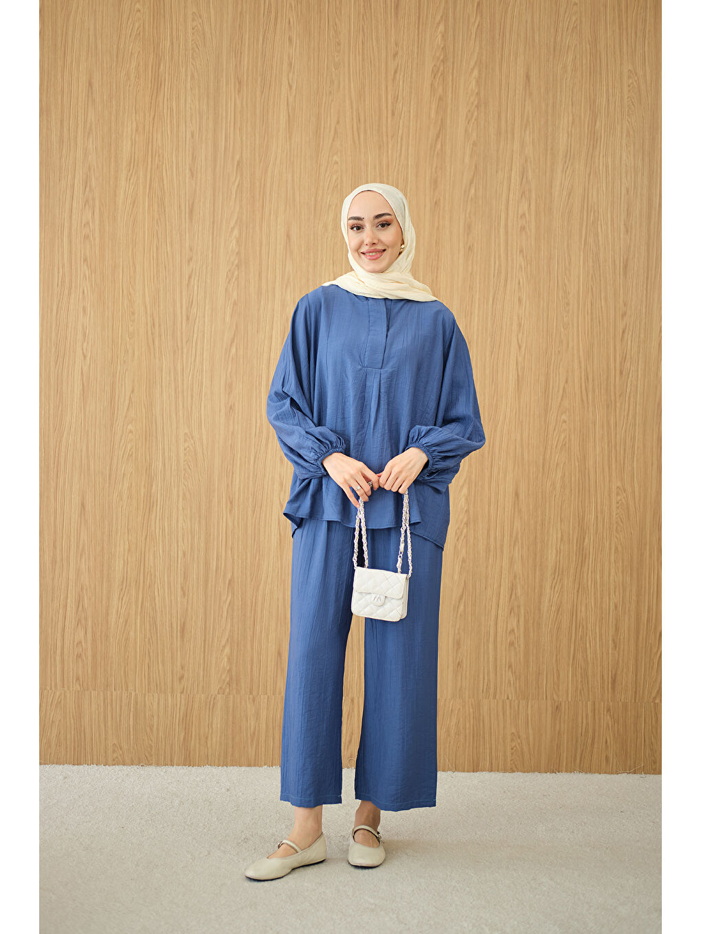 Kadın Gizli Fermuar Detaylı Takım Mavi-3