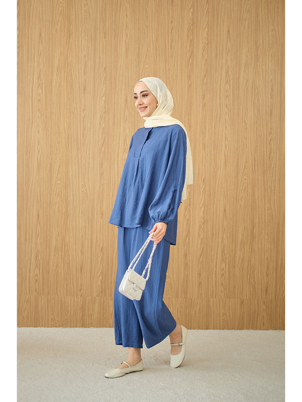 Kadın Gizli Fermuar Detaylı Takım Mavi-4