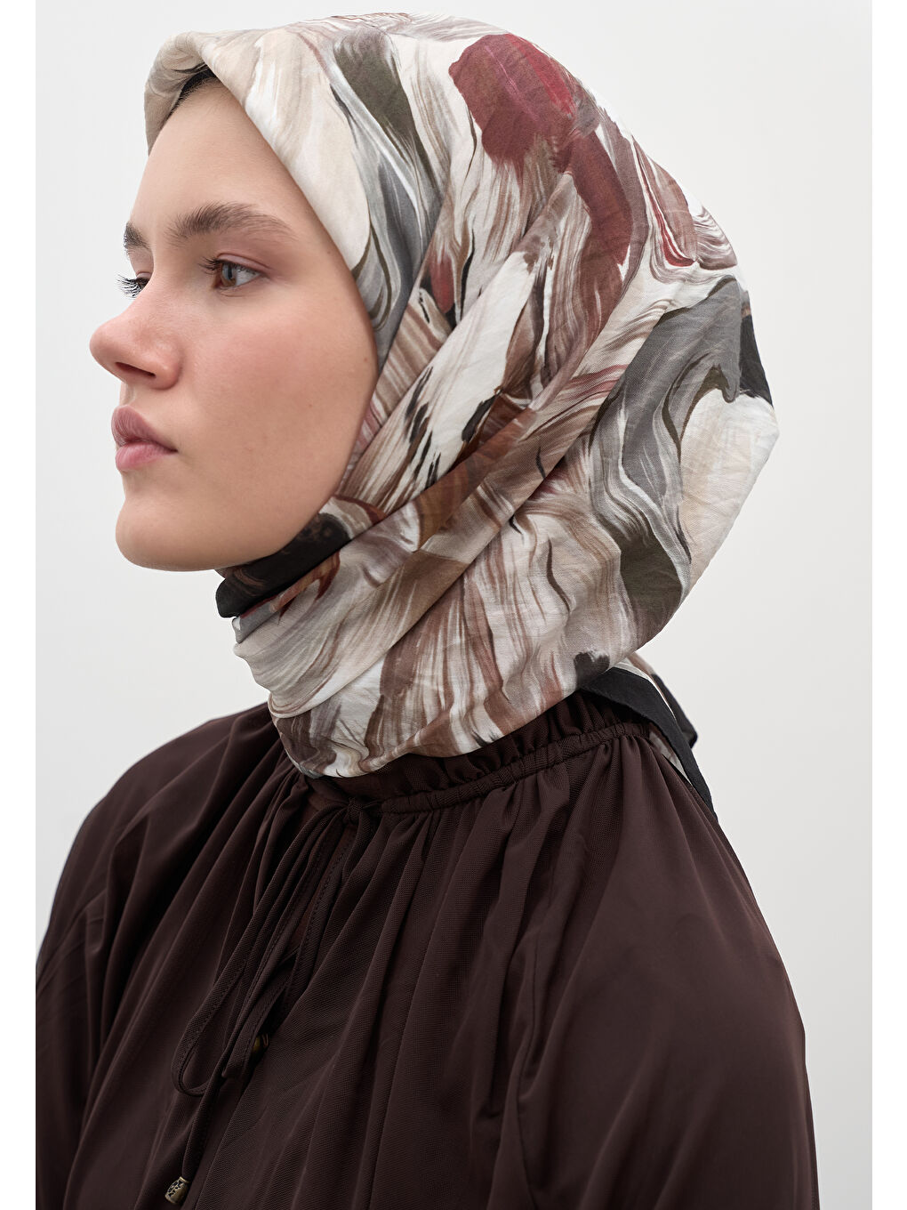 Vanılla Blossom Desen Pamuklu Viskon Eşarp Siyah-3