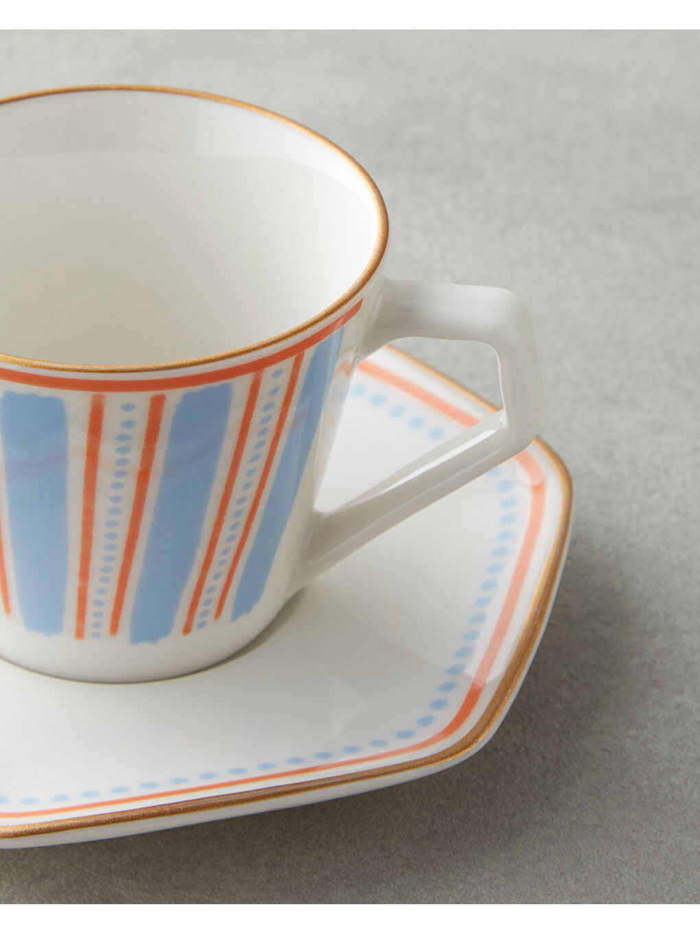 Traces Bone Porselen 4 Parça 2 Kişilik Kahve Fincan Takımı 80 ml Mavi-Turuncu-3