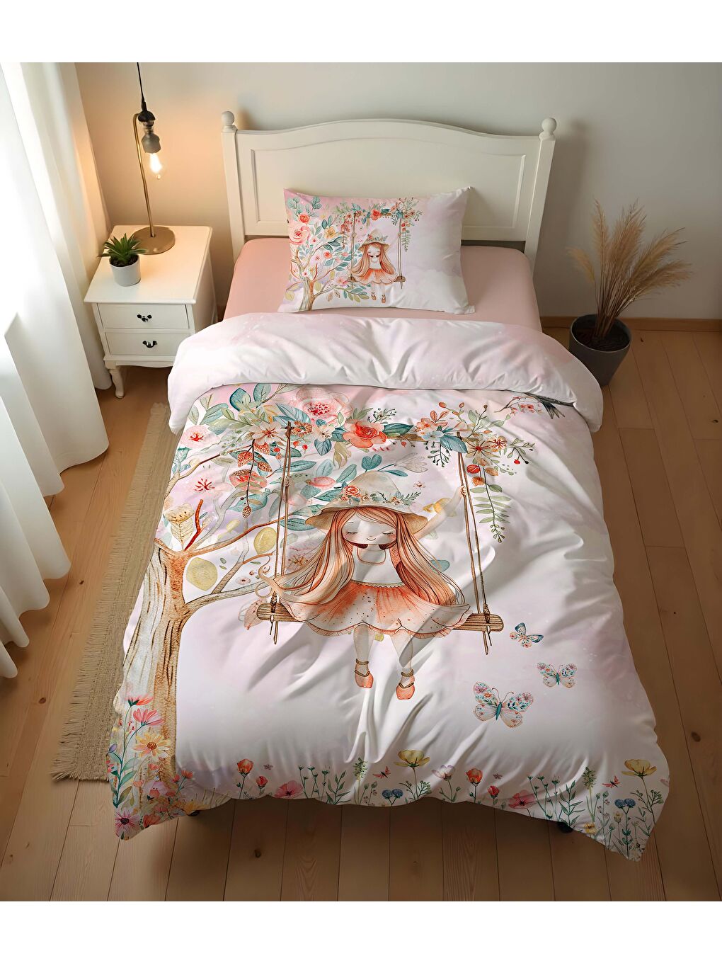 Karışık Masal Prensesi Desenli Çarşafsız 2'li Takım Baskılı Tek Kişilik Nevresim Takımı 160x220 cm-2