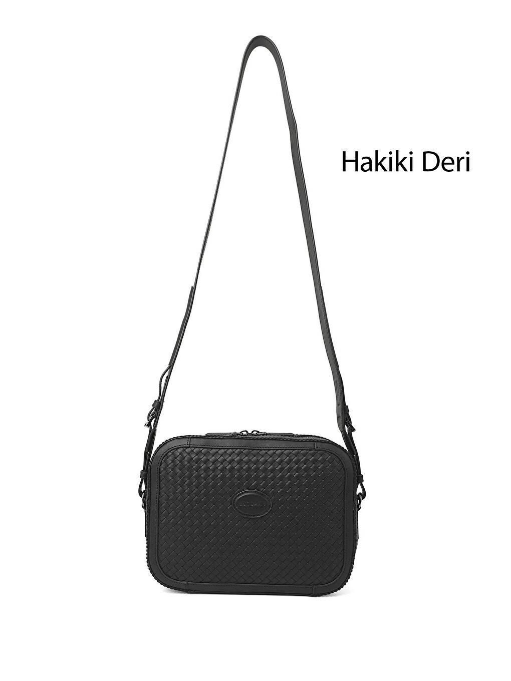 Mor Kadın ZÜMRÜT-SİYAH Hakiki Deri Hasır Örgü Uzun Askılı Omuz Çantası