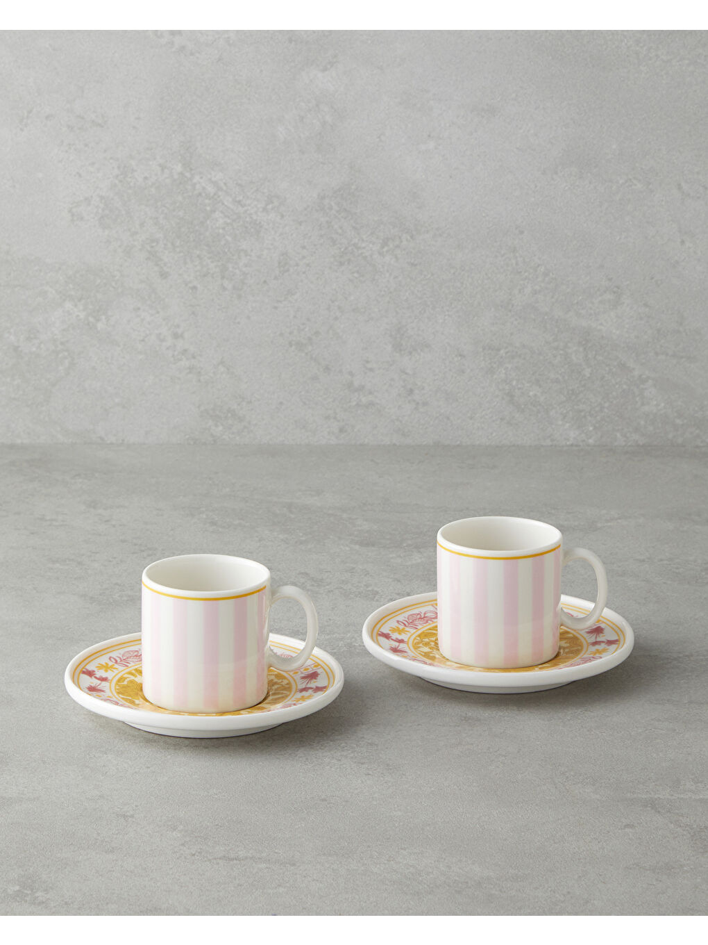 Viora Bone Porselen 4 Parça 2 Kişilik Kahve Fincan Takımı 90 ml Pembe - Sarı
