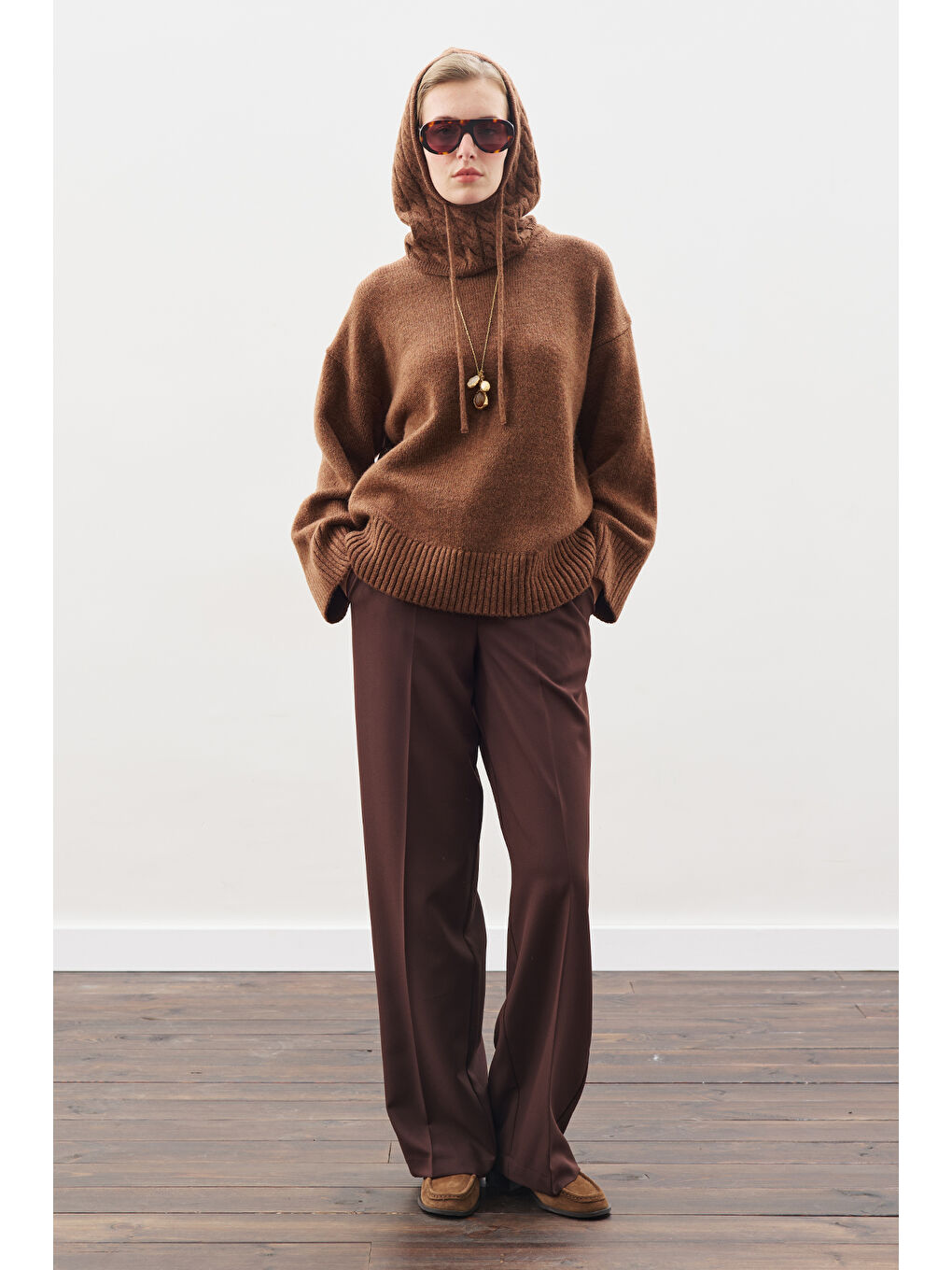 Kahverengi Triko Balaklava Sıcak Kahve-3