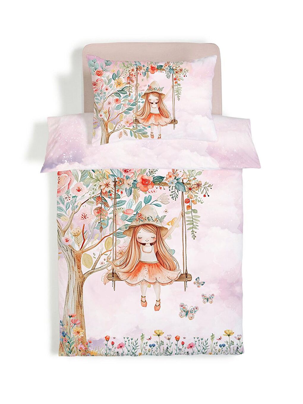 Karışık Masal Prensesi Desenli Çarşafsız 2'li Takım Baskılı Tek Kişilik Nevresim Takımı 160x220 cm-1