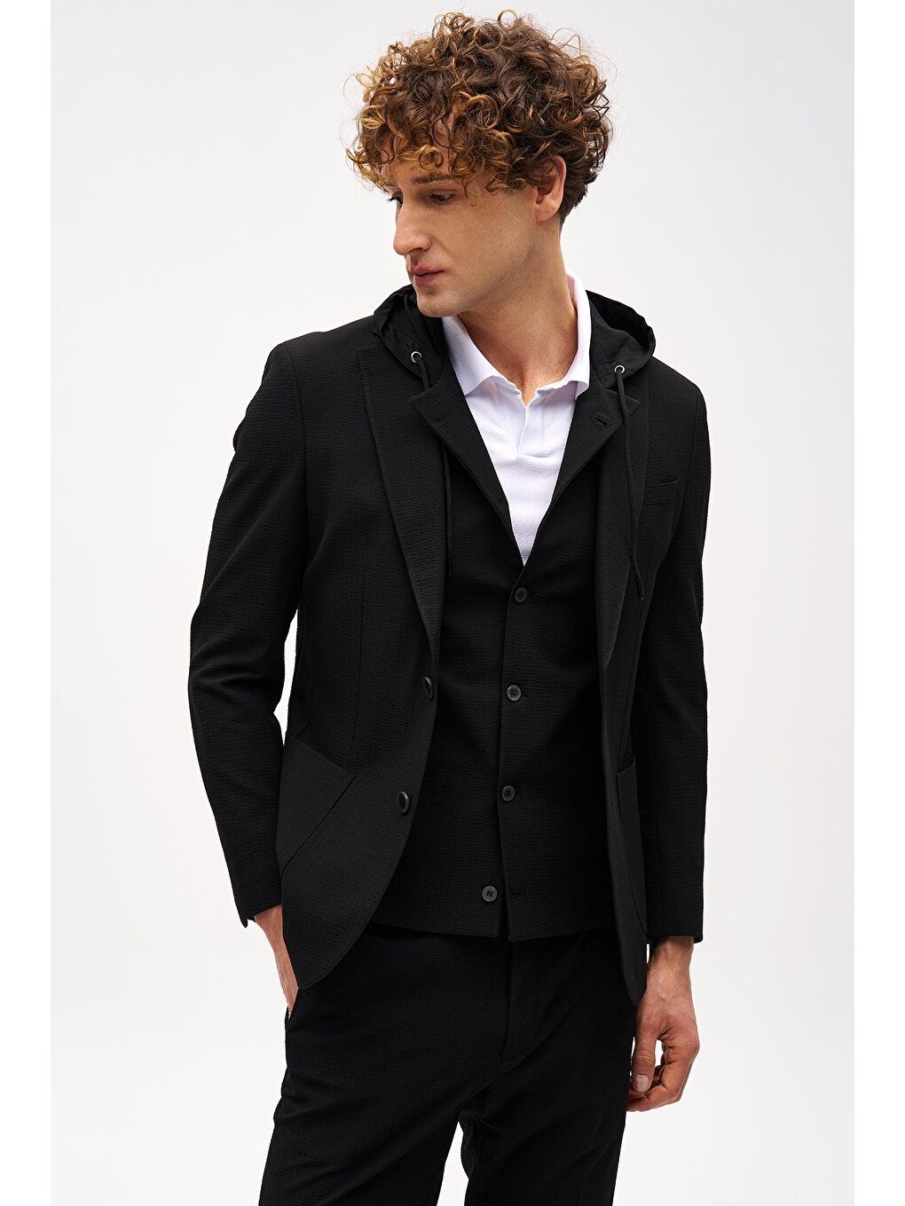 Erkek Siyah Slim Fit / Dar Kalıp Mono Yaka Kombinli Takım Elbise