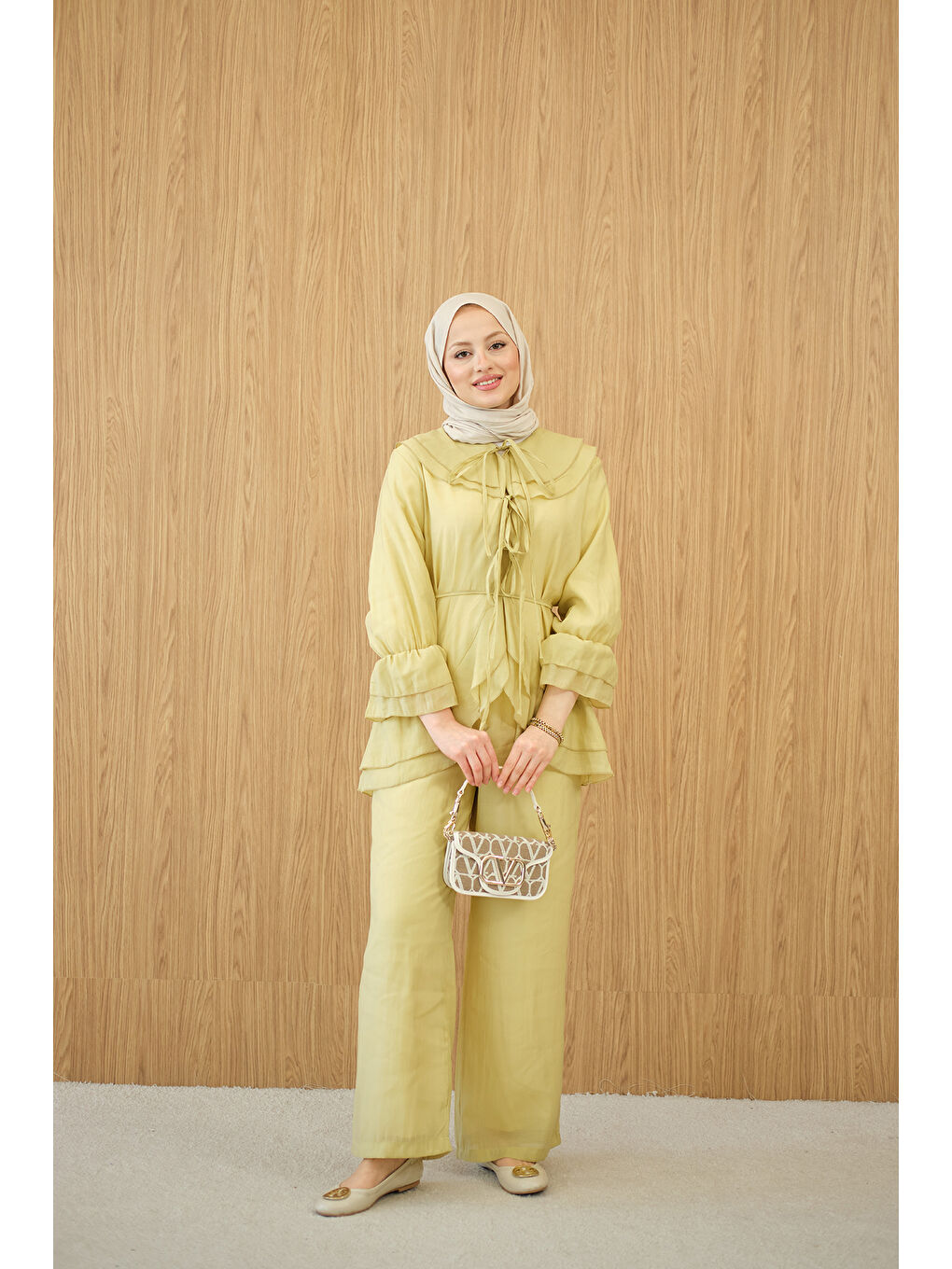 Kadın Bel Bağlamalı Takım Yağ Yeşil-2