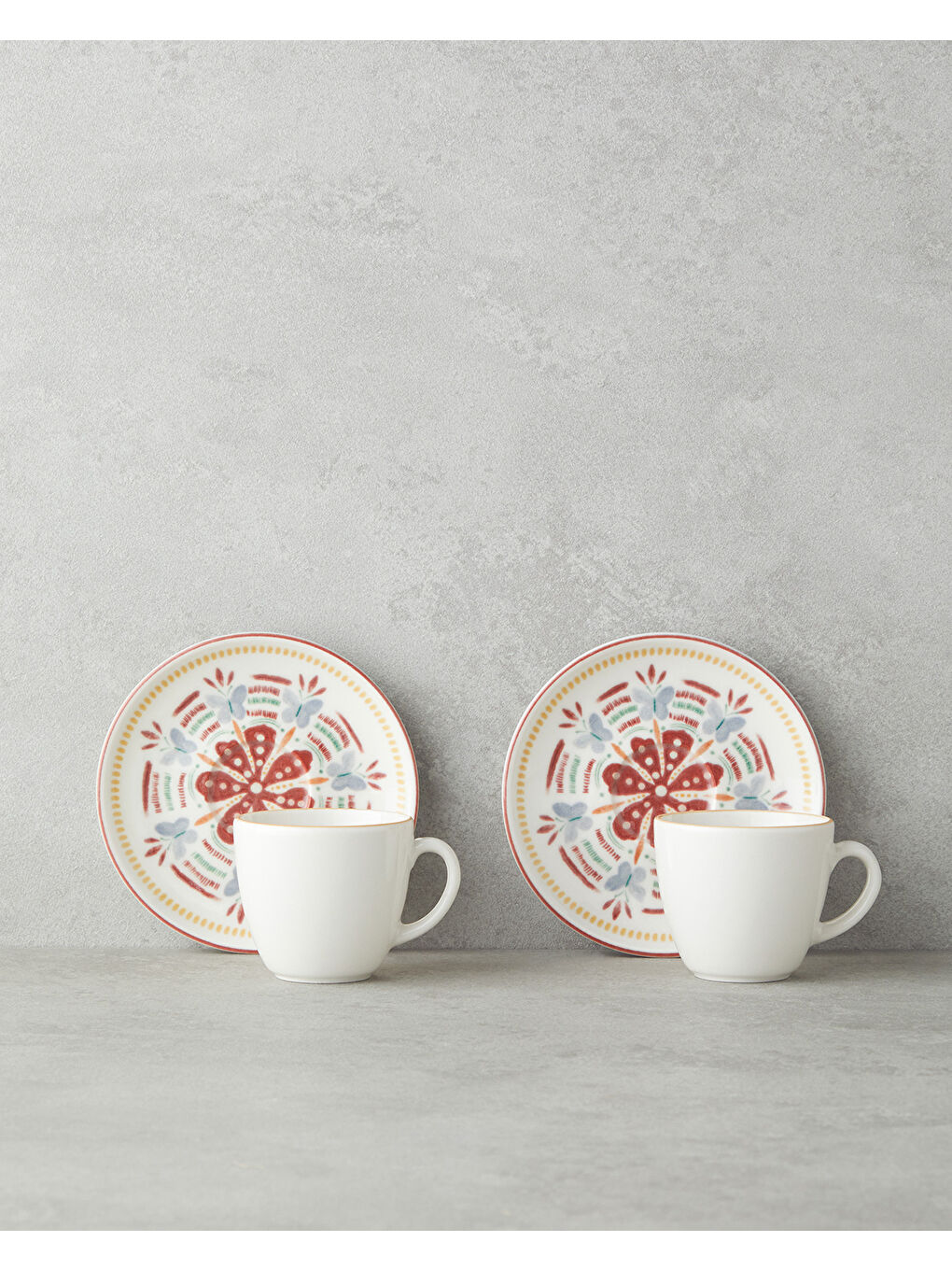 Beyaz Elvina Bone Porselen 4 Parça 2 Kişilik Kahve Fincan Takımı 90 ml Renkli-1