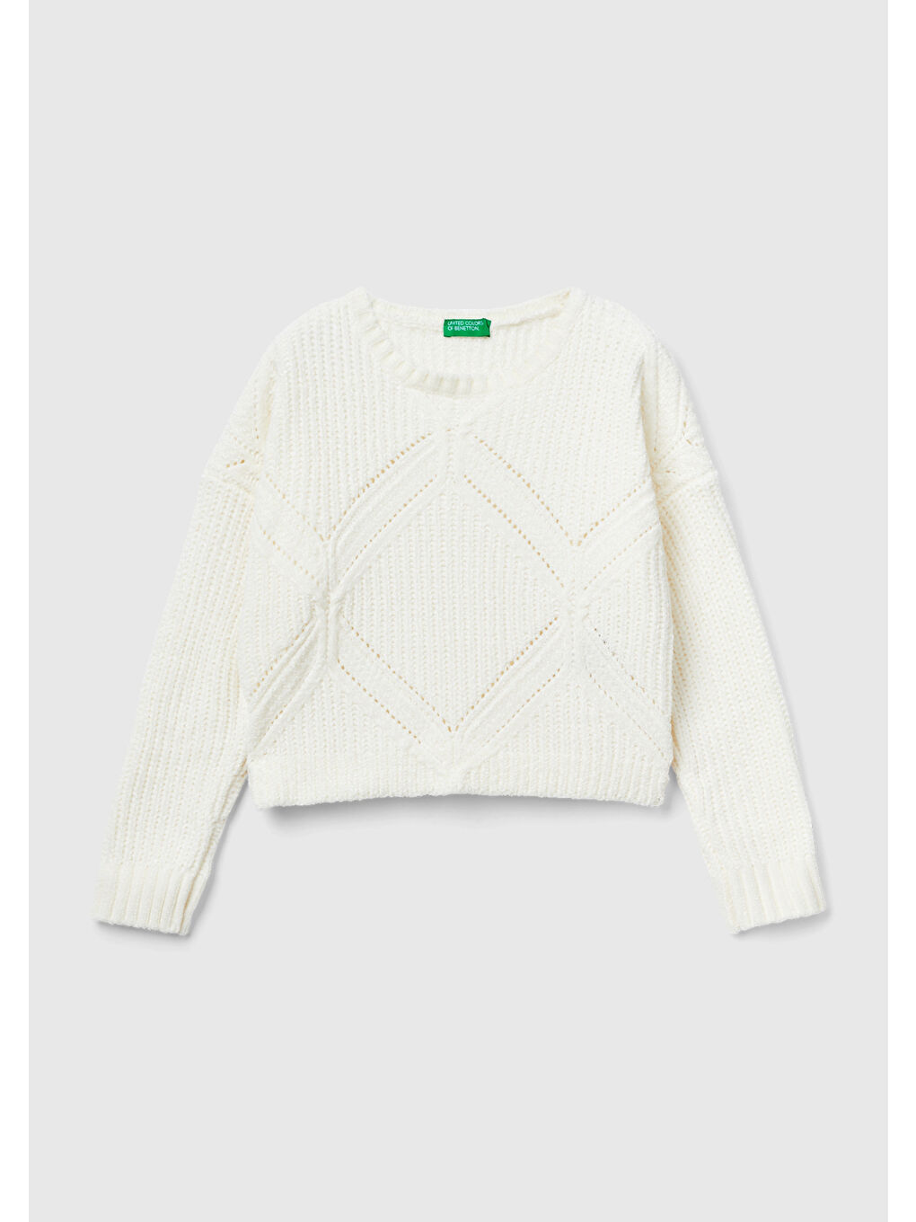 United Colors Of Benetton Ekru Kız Çocuk Krem İşlemeli Crop Kazak