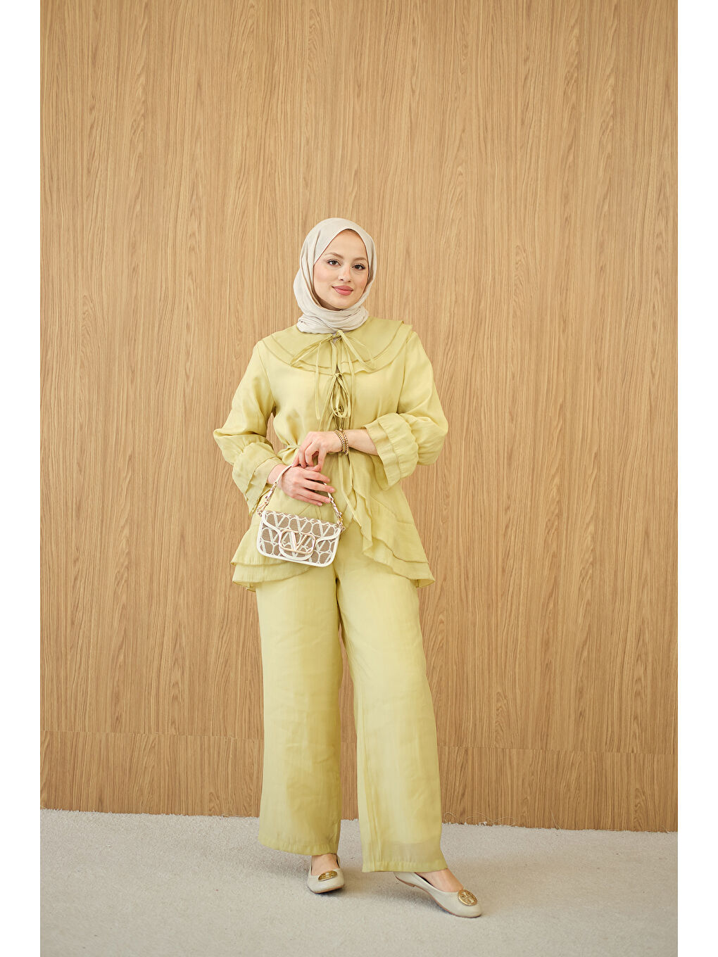 Kadın Bel Bağlamalı Takım Yağ Yeşil-3