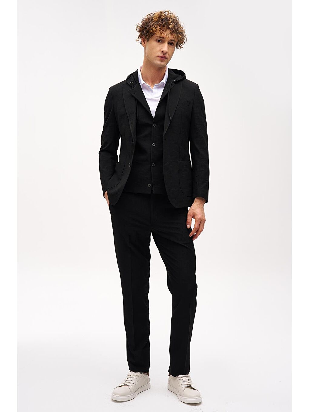 Erkek Siyah Slim Fit / Dar Kalıp Mono Yaka Kombinli Takım Elbise-1