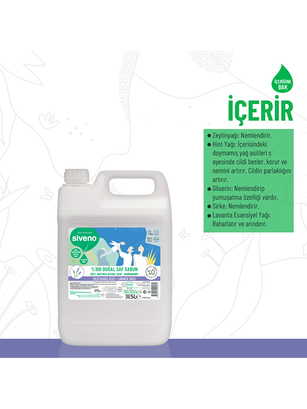 %100 Doğal Sıvı Kastil Sabun Lavanta Yağlı Yoğun Nemlendirici Arındırıcı Bitkisel Vegan 5000 ml-2
