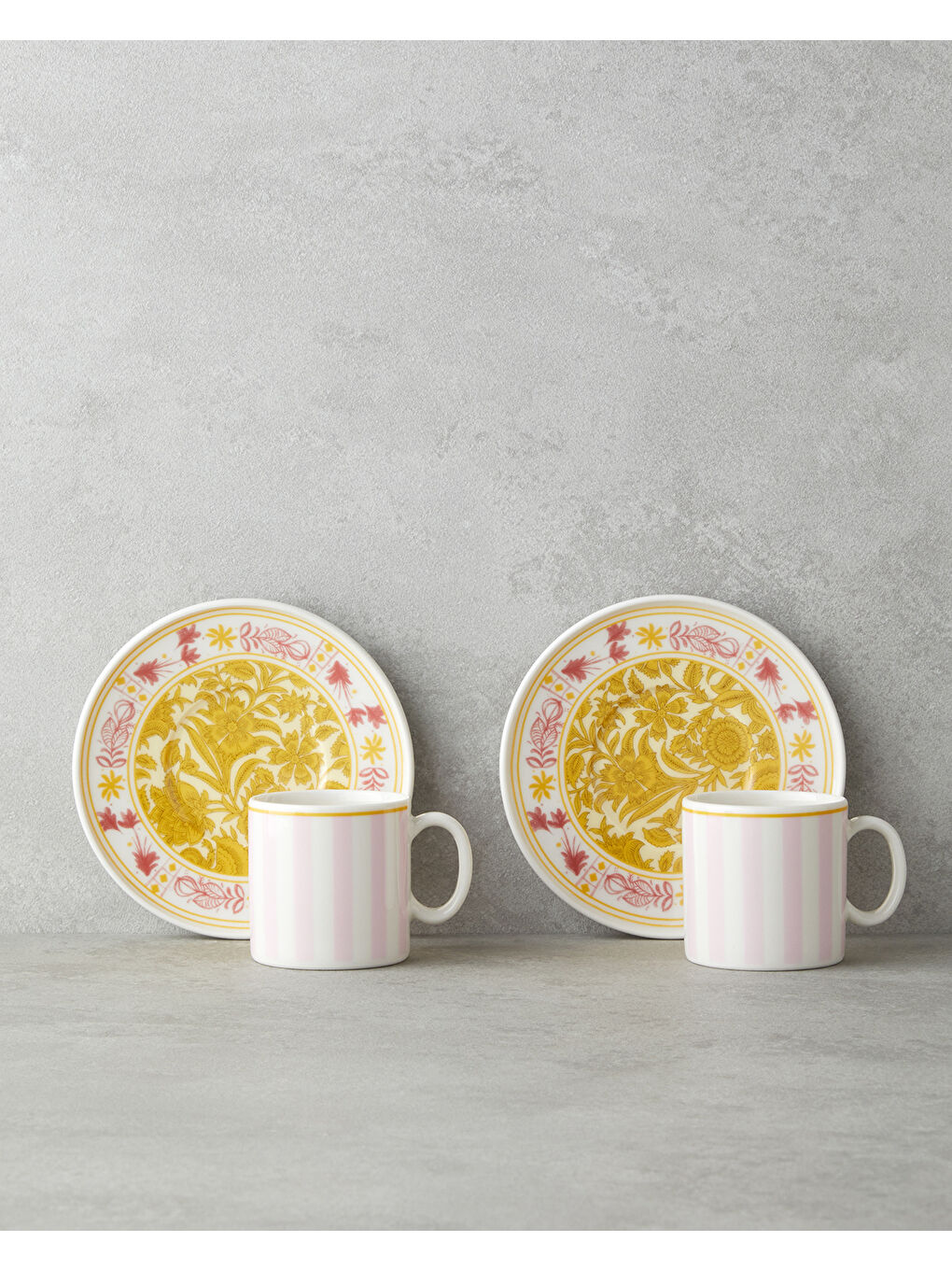 Viora Bone Porselen 4 Parça 2 Kişilik Kahve Fincan Takımı 90 ml Pembe - Sarı-1