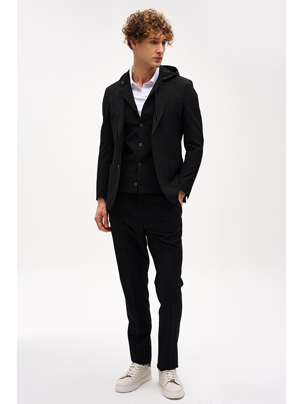 Erkek Siyah Slim Fit / Dar Kalıp Mono Yaka Kombinli Takım Elbise-2