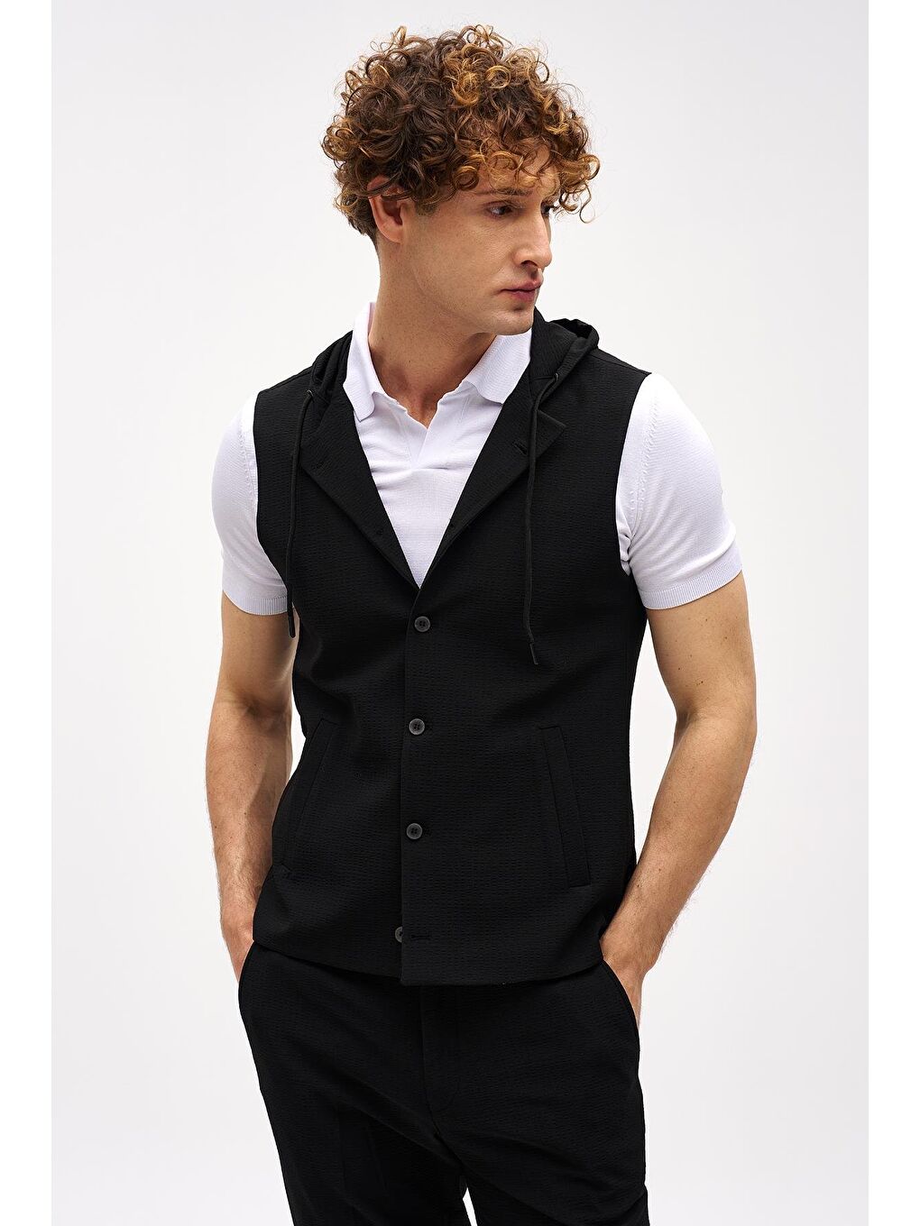 Erkek Siyah Slim Fit / Dar Kalıp Mono Yaka Kombinli Takım Elbise-3