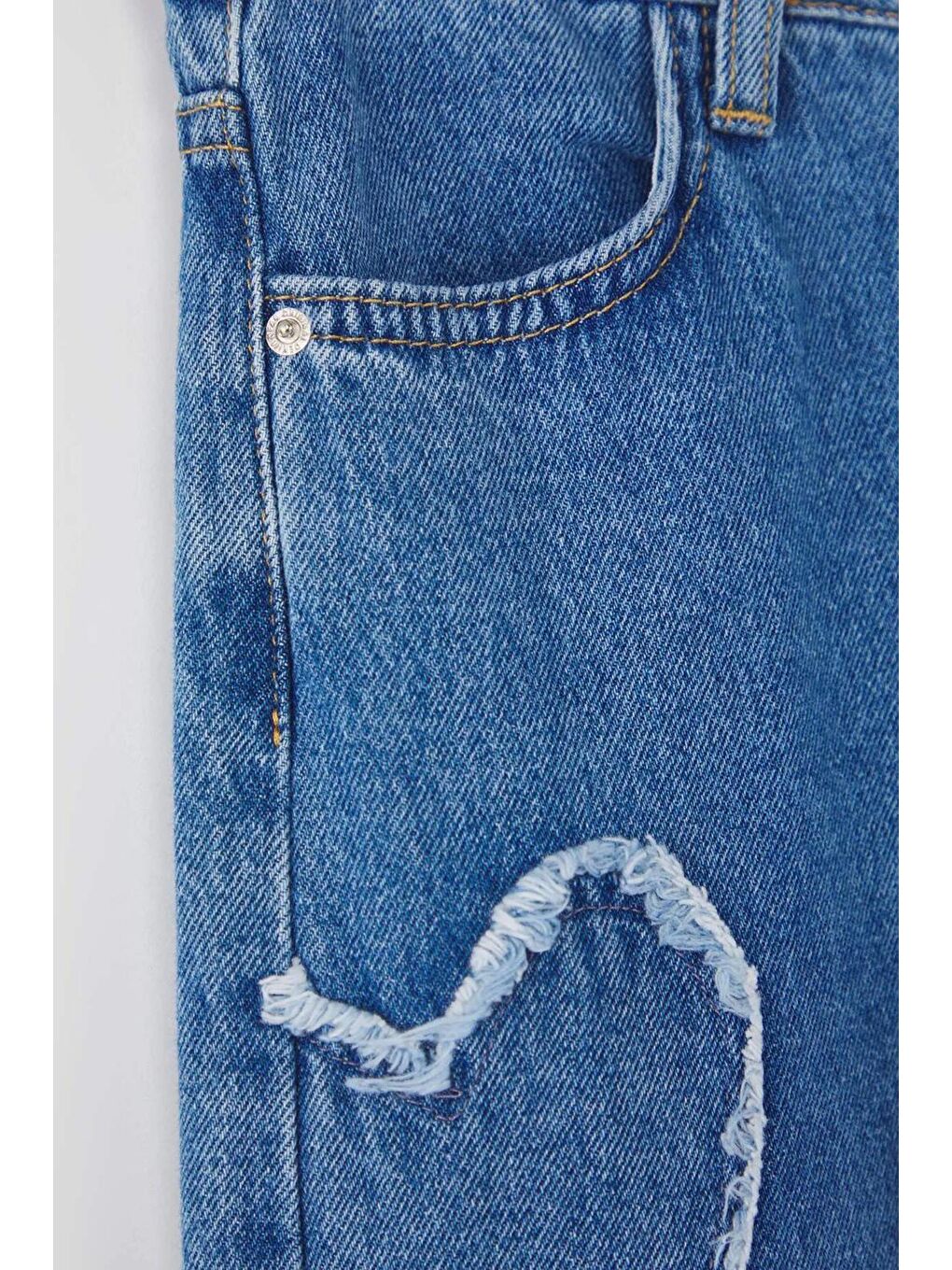 Mavi Kız Çocuk Kalp Desenli Bol Paça Jean Pantolon 5-15 Yaş-1