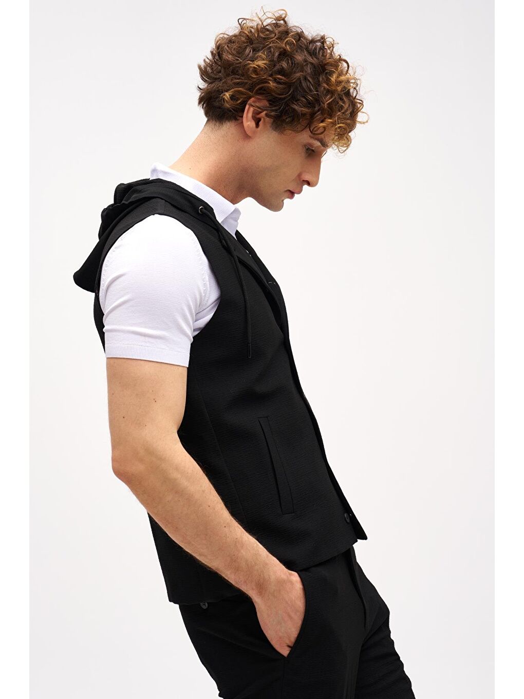 Erkek Siyah Slim Fit / Dar Kalıp Mono Yaka Kombinli Takım Elbise-4