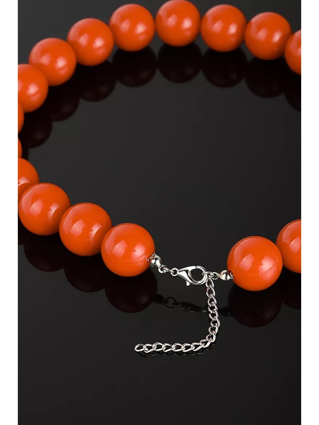 Turuncu Büyük Boncuklu Kadın Kolye - 20mm Boncuklu-2