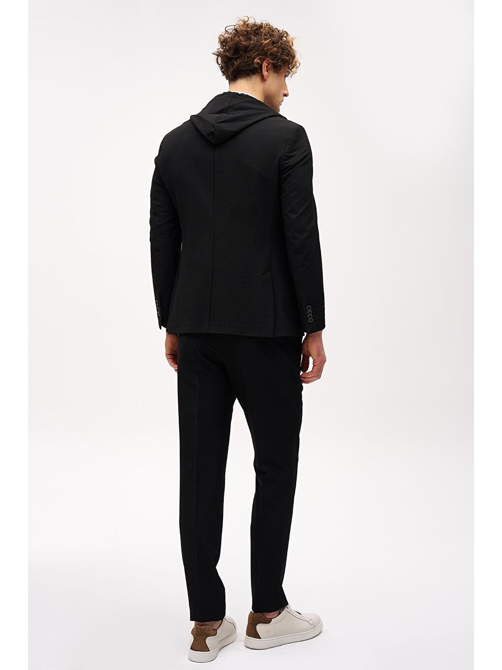 Erkek Siyah Slim Fit / Dar Kalıp Mono Yaka Kombinli Takım Elbise-5