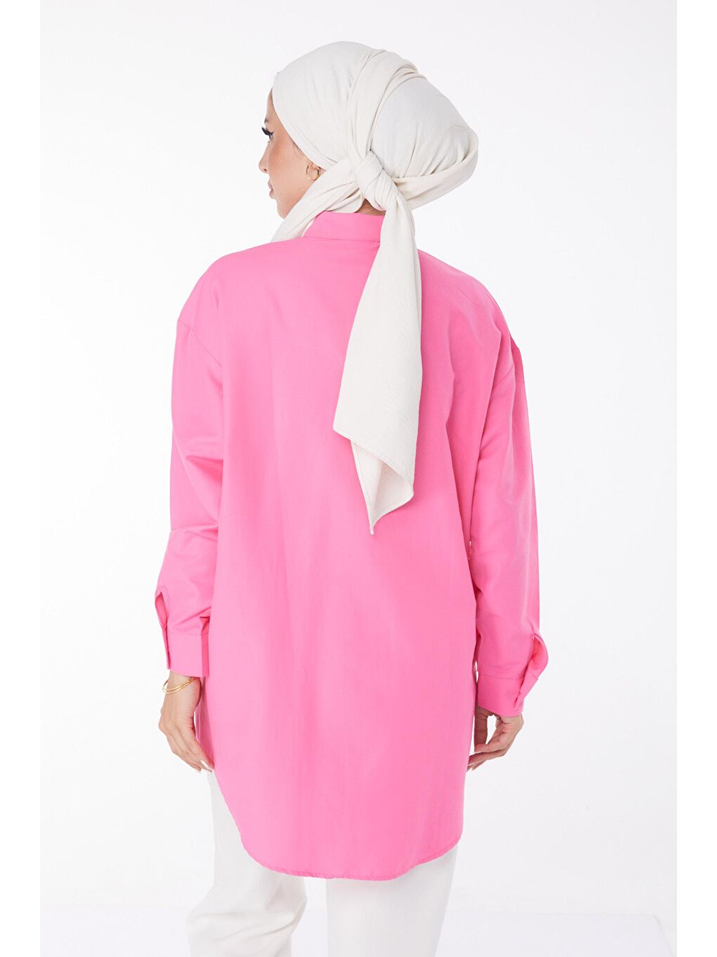 TOFİSA Pembe Düz Gömlek Yaka Kadın Pembe Taşlı Tunik - 25908 - 3