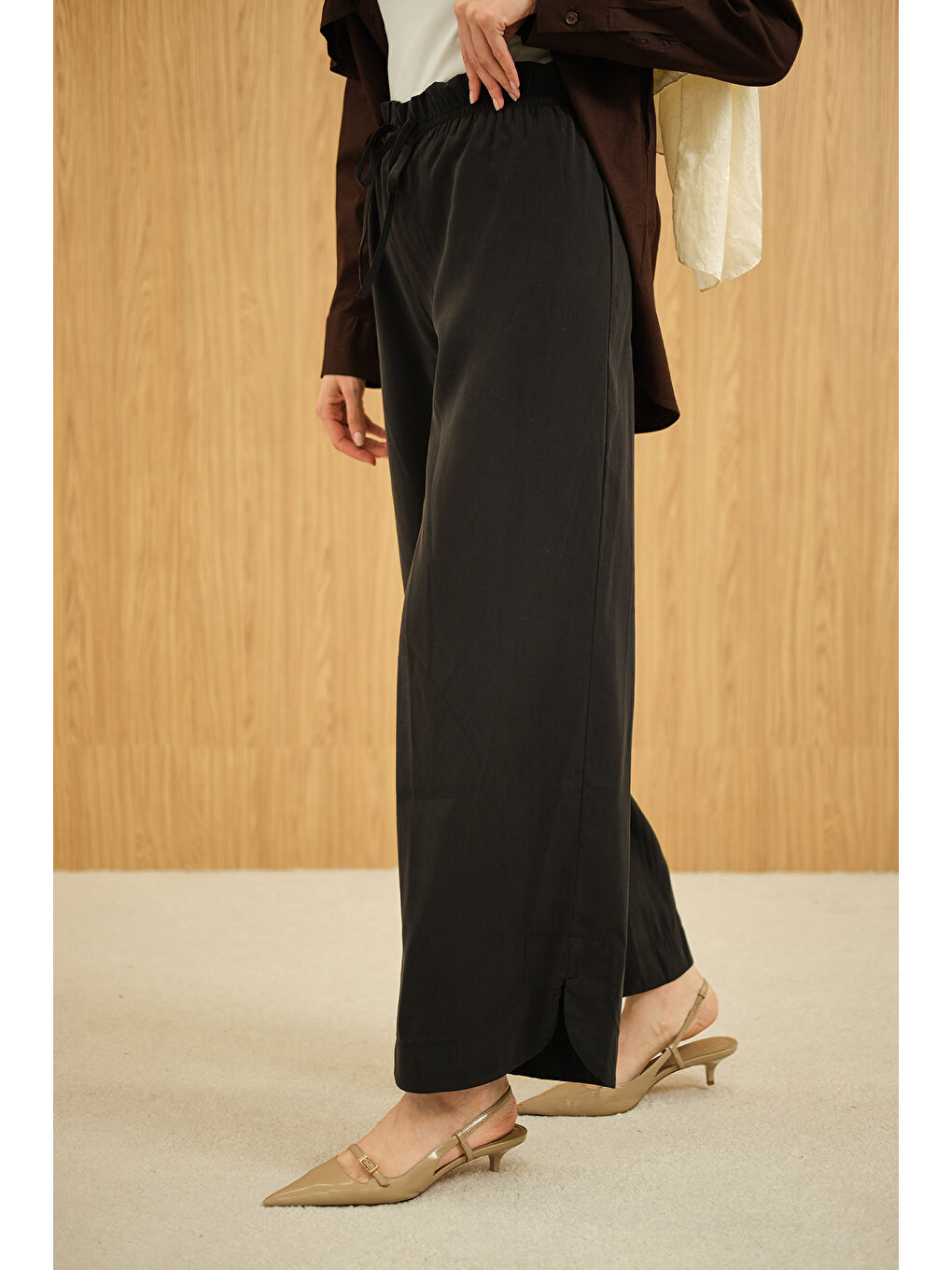 Kadın Beli Lastikli Pantolon Siyah-2