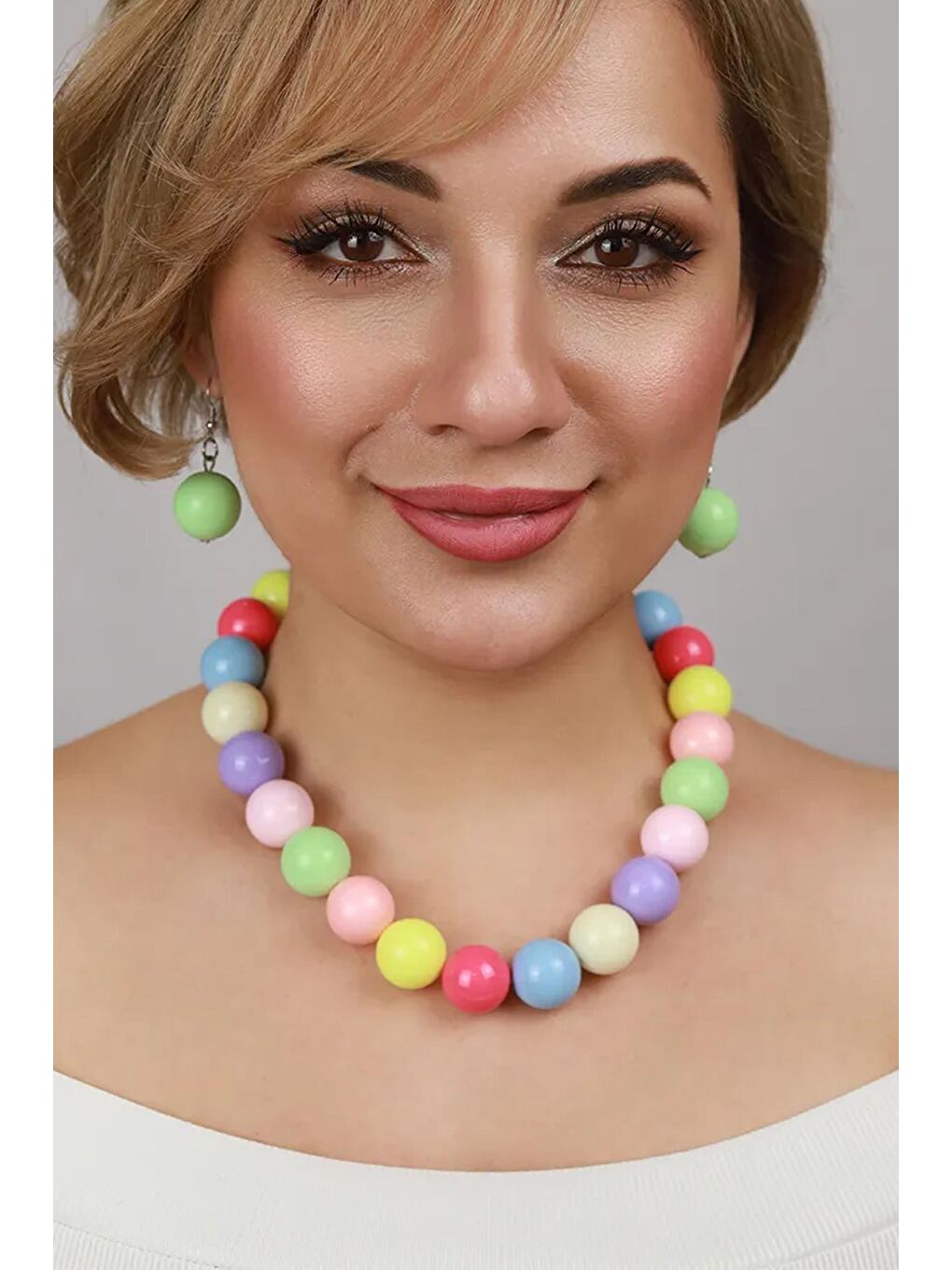 Karışık Büyük Boncuklu Kadın Kolye - 20mm Boncuklu-2