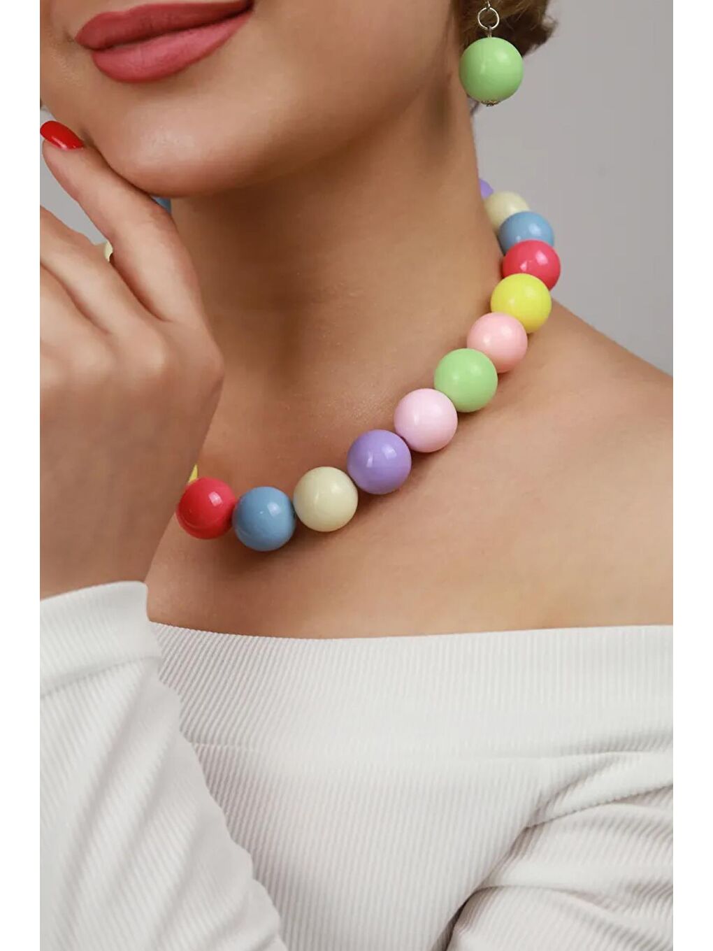 Karışık Büyük Boncuklu Kadın Kolye - 20mm Boncuklu-3