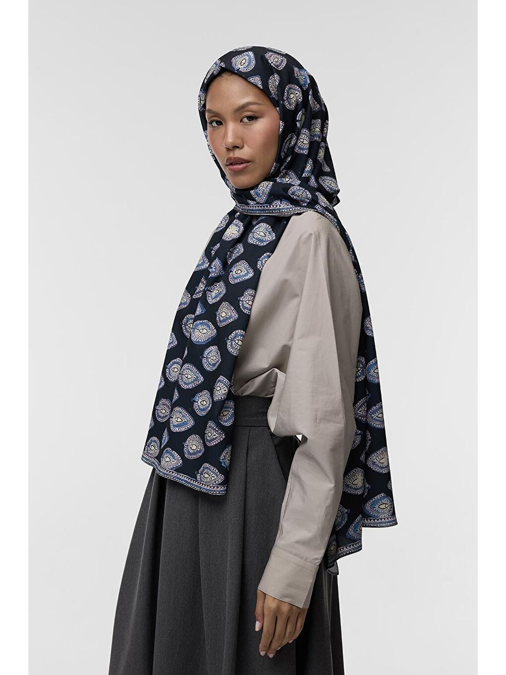Lacivert Daily Print Şal Irone Desenli