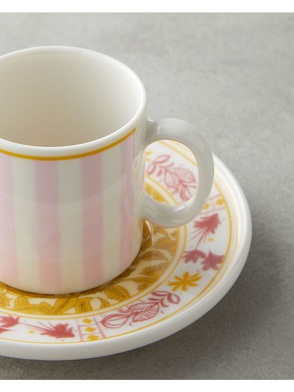 Viora Bone Porselen 4 Parça 2 Kişilik Kahve Fincan Takımı 90 ml Pembe - Sarı-3