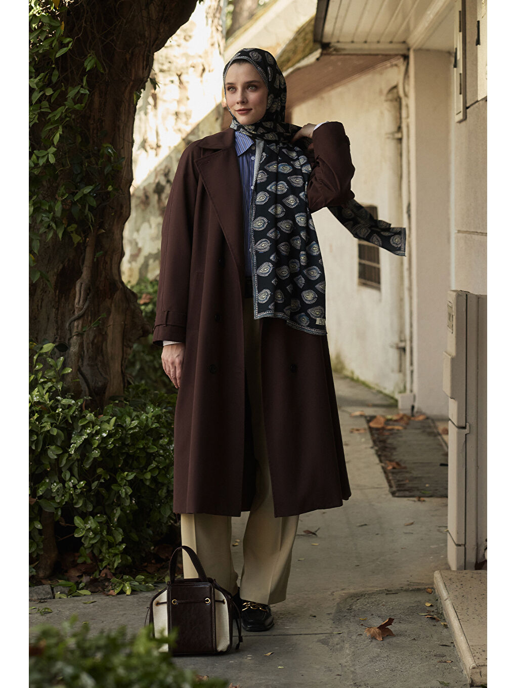 Lacivert Daily Print Şal Irone Desenli-2