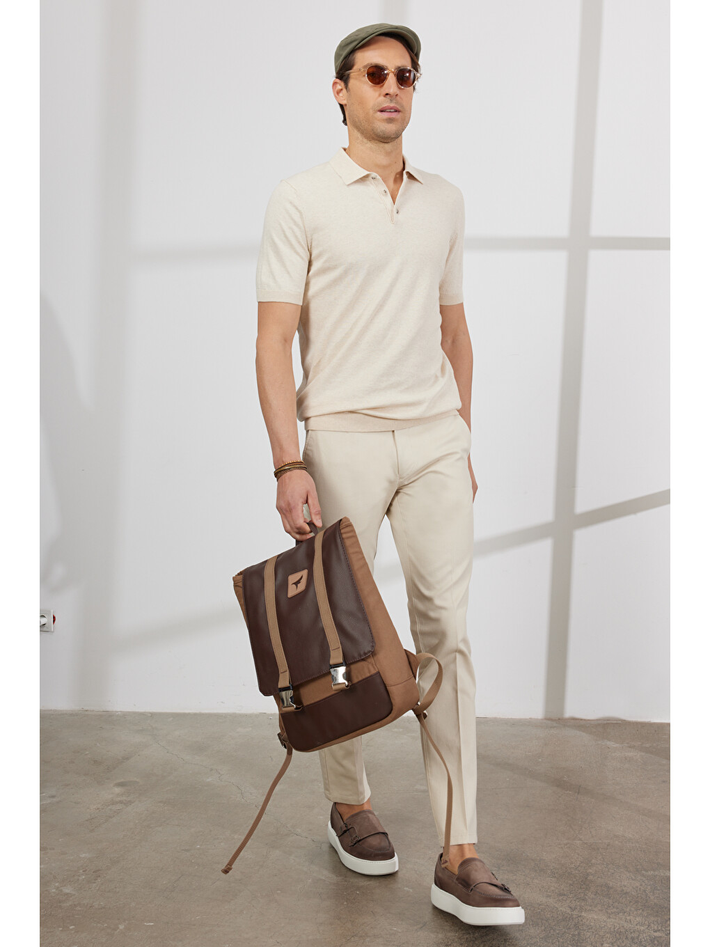 Erkek Ekru Slim Fit Dar Kesim Yan Cepli Pamuklu Esnek Armürlü Pantolon-4